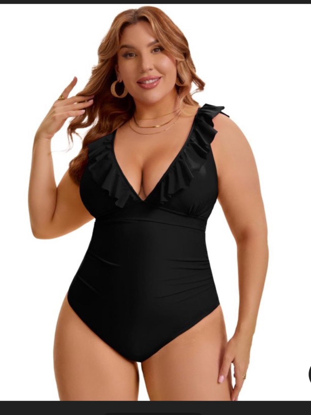 Agnes Orinda Plus-Size Ruffle V-Neck One-Piece Swimsuit - Black 3X